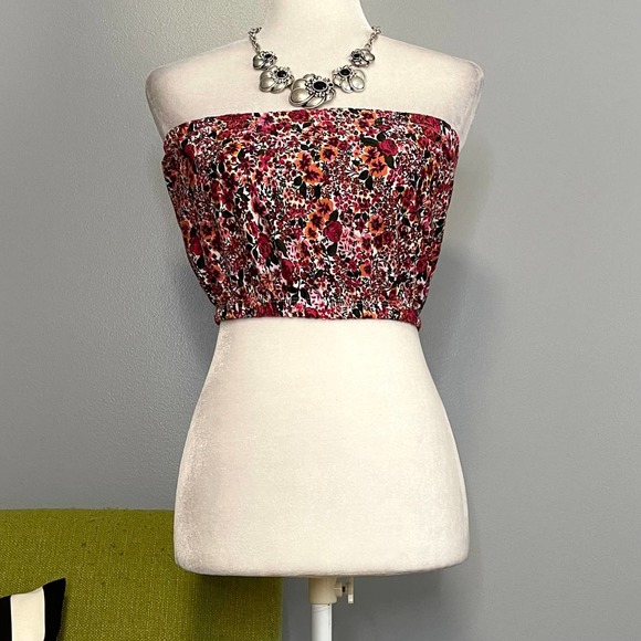 Topshop Tops - TOPSHOP Pink Orange Floral Strapless Crop Tube Top NEW 4